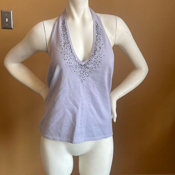 NWT Womens NEW YORK & COMPANY Lavender Halter glittery TOP shirt Clothes L - Picture 1 of 7